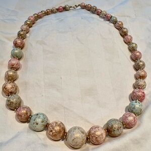 RARE 🔥Vintage Venetian Glass Bead Necklace Pastel Gold Swirl Confetti Graduated